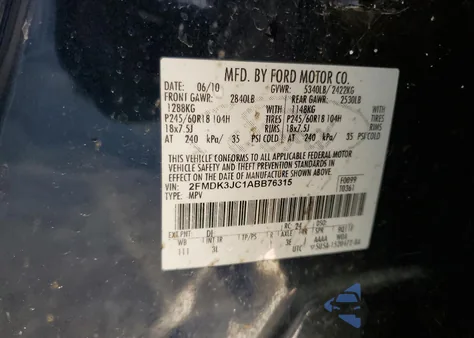 2010 Ford Edge Sel from USA, damaged, VIN 2FMDK3JC1ABB76315
